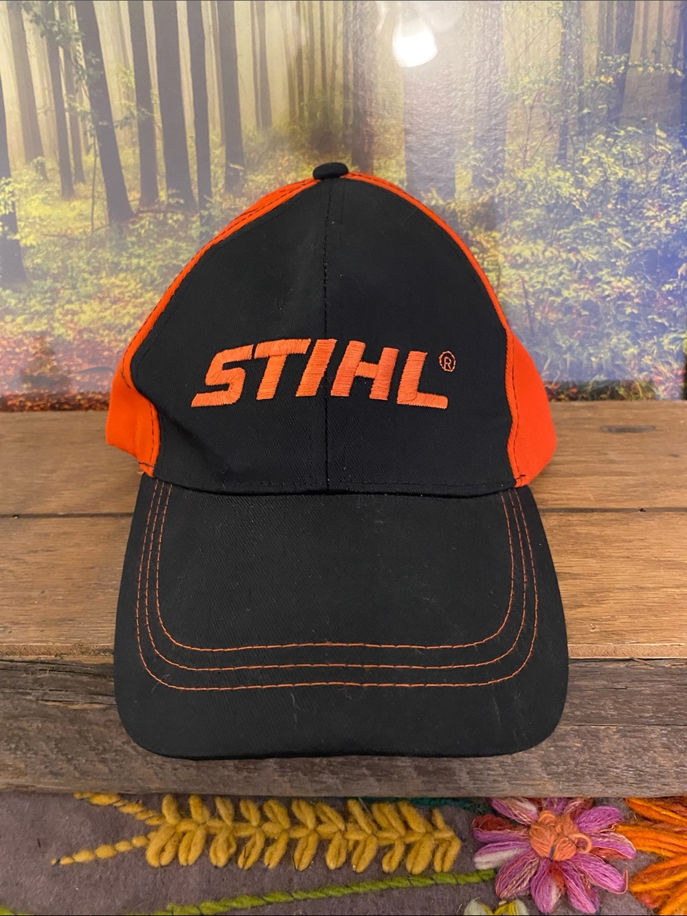 STIHL Black and Orange Logo Baseball Cap